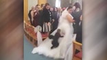 Boy nearly ruins wedding after diving into bride's dress