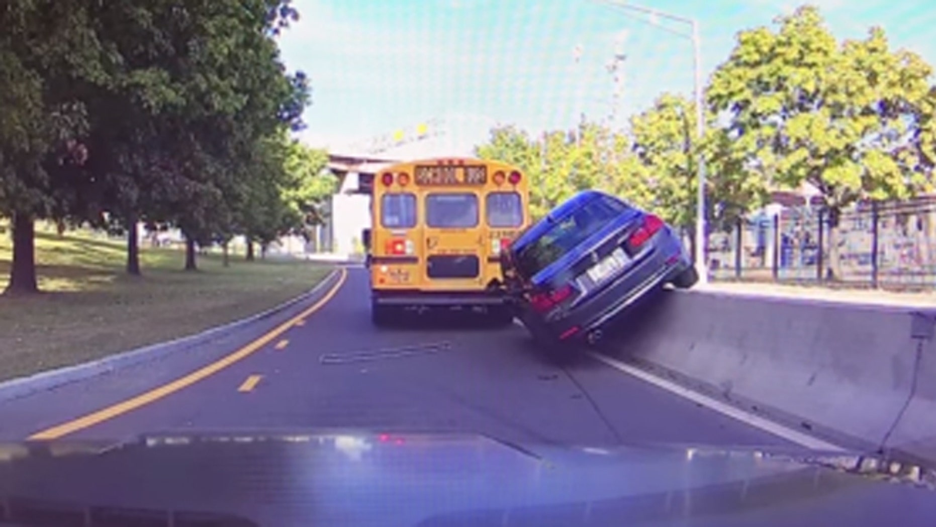 Bmw Comes To Stop Atop Construction Barrier After Nearly Striking 1761