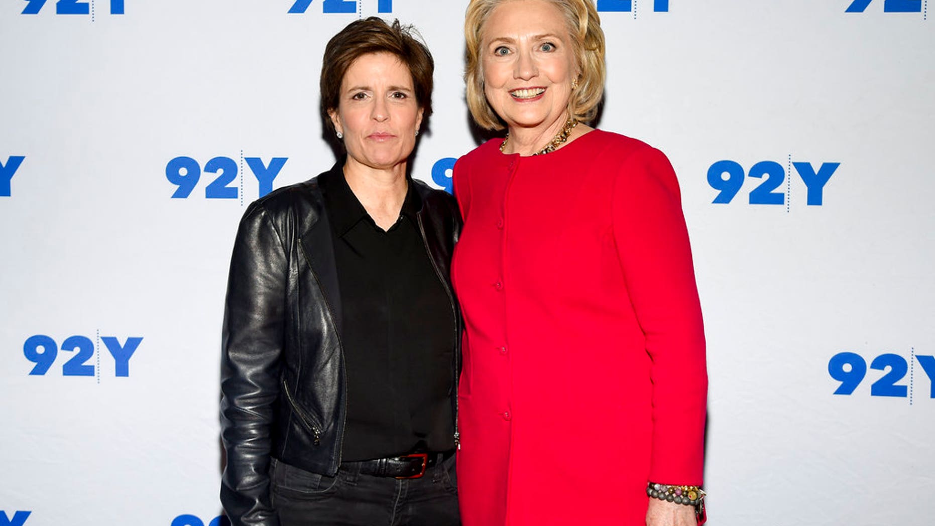 FILE: Former Secretary of State Hillary Clinton poses backstage with moderator Kara Swisher before their conversation at the 92nd Street Y.