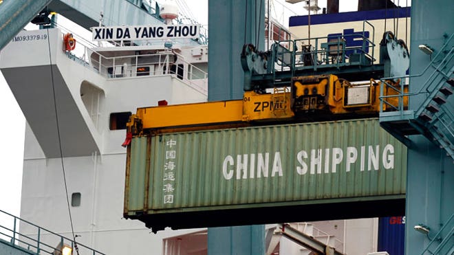 China Shipping Container Unloaded From a Ship