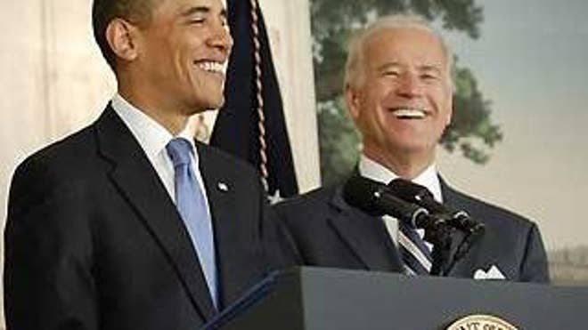 April 29: President Obama and Vice President Biden share the podium at the White House (Reuters).