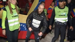 >Thirty-eight-year-old Maickel Melamed of Venezuela made it across the finish line of the 26.2-mile race at 1:30 a.m.