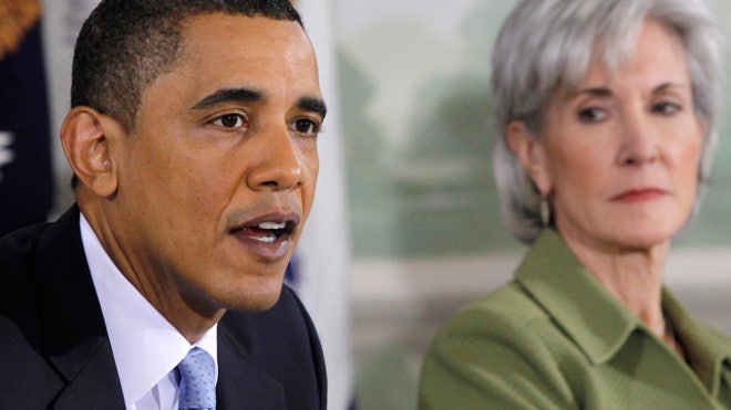 President Obama With Health Secretary Kathleen Sebelius