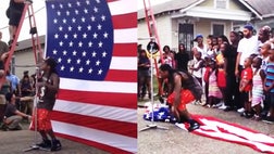 Rap star Lil Wayne was filmed trampling all over the American flag while shooting a new music video for the song “God Bless Amerika in New Orleans this past weekend.