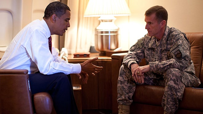 Obama and McChrystal aboard AF1