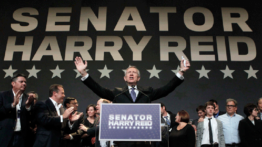 Reid at podium at re-elex party