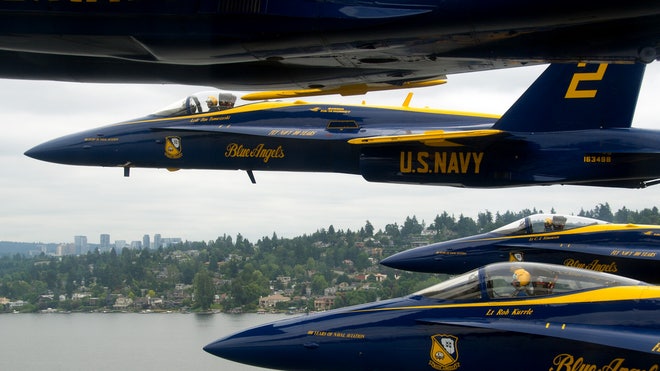 Blue Angels fly in the delta formation