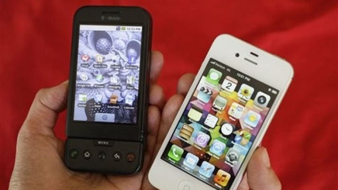 Two smartphones with apps