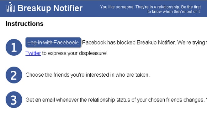 Facebook Break up Notifier