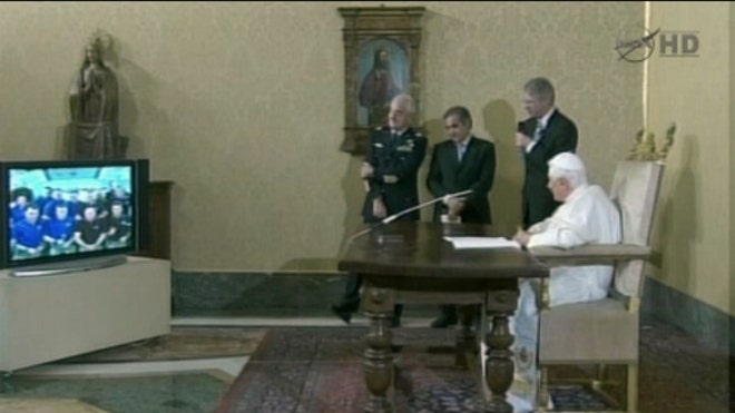 pope benedict xvi calls astronauts