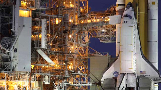 Shuttle Discovery on Launch Pad for STS-133