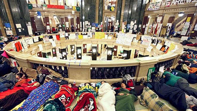 Wisconsin Protesters Sleeping
