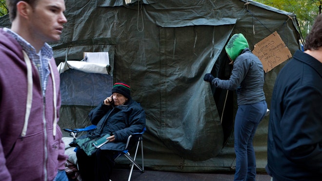Protestors set up a "safe haven tent" at Zuccotti Park-AP