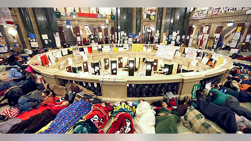 Wisconsin Protesters Sleeping