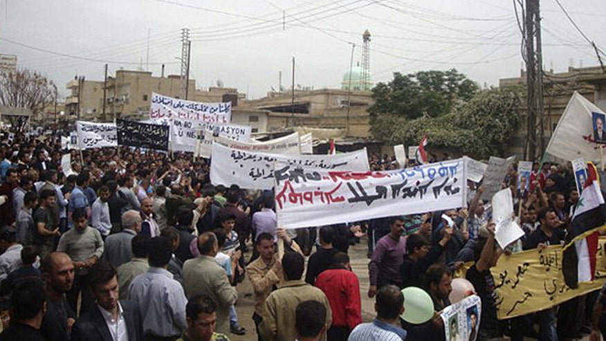 Qamishli, Syria Protest Parade AP