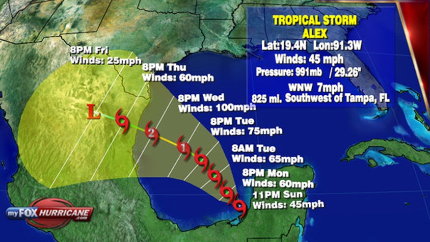 TS Alex trajectory in Gulf