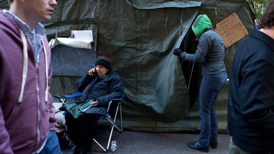 Protestors set up a "safe haven tent" at Zuccotti Park-AP