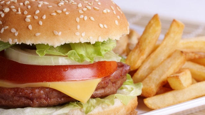 cheeseburger and fries
