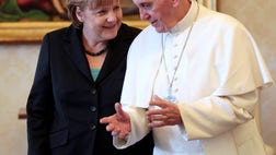  German Chancellor Angela Merkel, mindful of the weight of Christian voters in September elections, has discussed with Pope Francis how Europe's economy should better serve people.