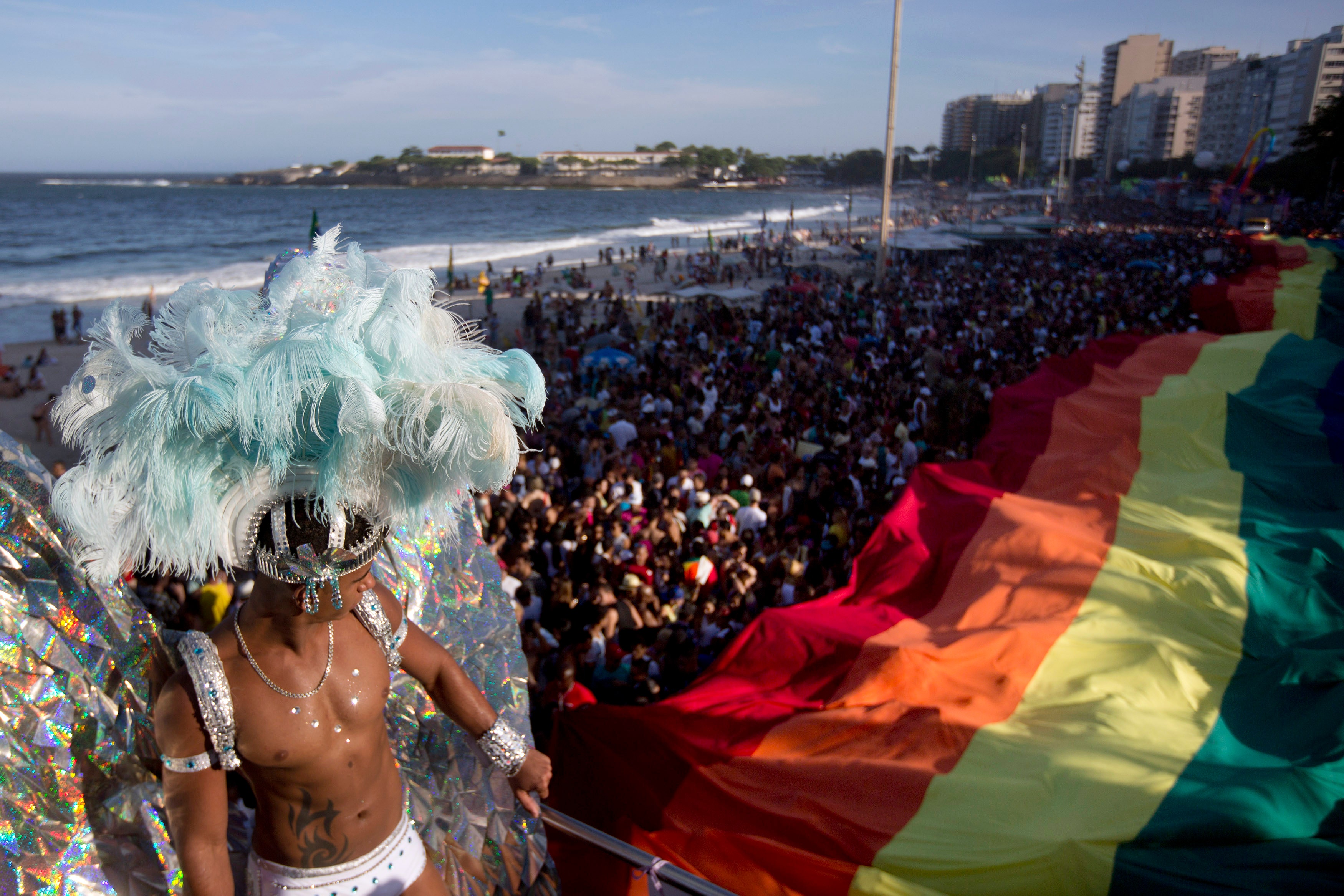 Gay pride revelers crowd onto Rio de Janeiro's Copacabana beach for