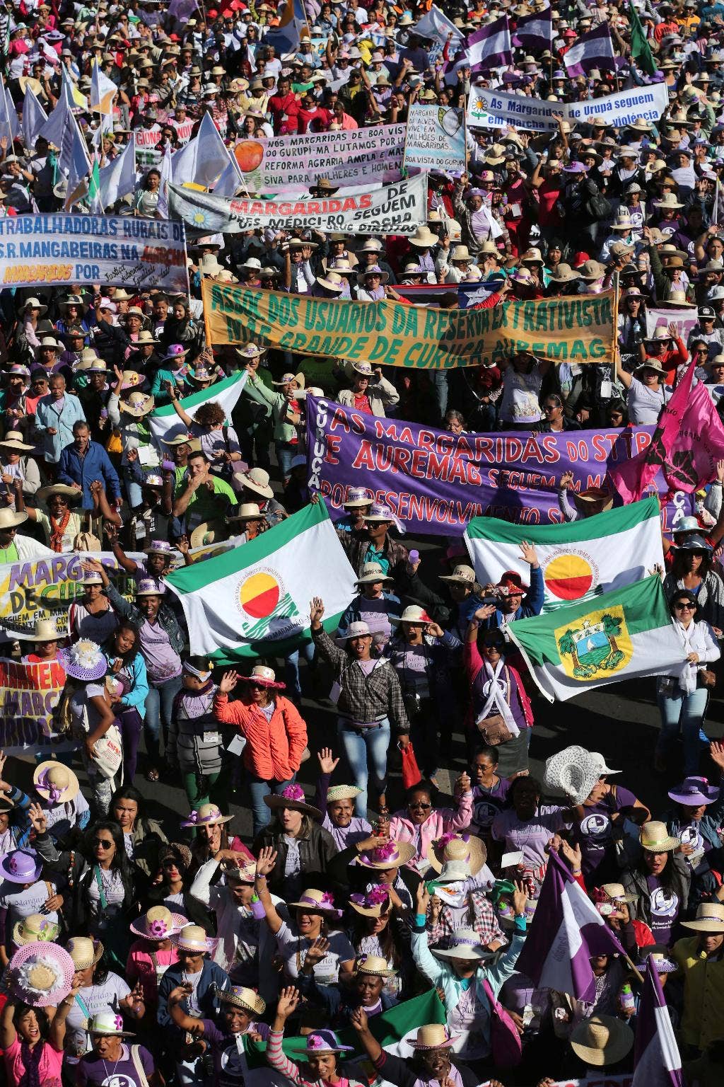 Rural woman march in Brazil's capital in defense of their rights and demand agrarian reform
