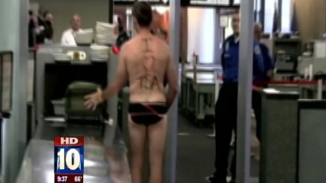 Man in Underwear at Airport