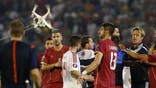Drone sparks extraordinary brawl at international soccer game