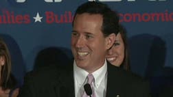 >Rick Santorum chalks up two more primary victories, taking Mississippi and Alabama, but fails to close the delegate gap with front-runner Mitt Romney, who wins the Hawaii caucus and unofficially widens his lead. Newt Gingrich, meanwhile, posts two second-place finishes and vows to stay in the race.