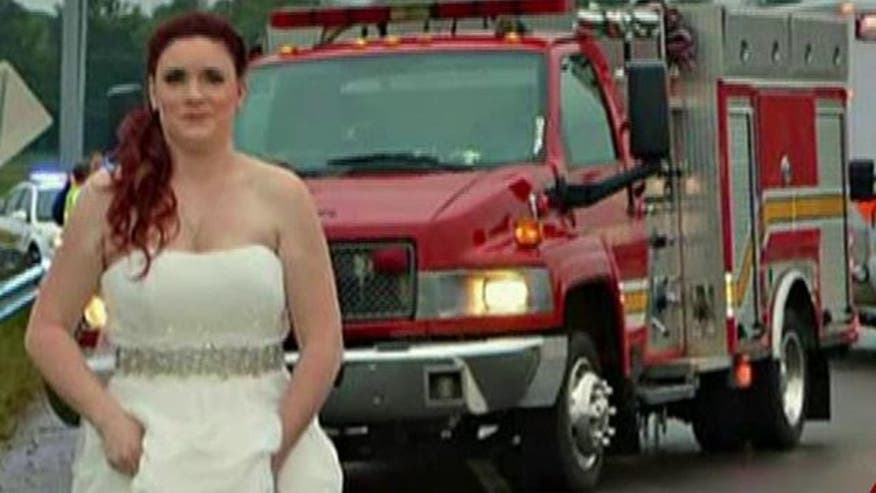 Paramedic in wedding dress works crash on way to reception - VIDEO: First responder comes to the rescue after saying 'I do'