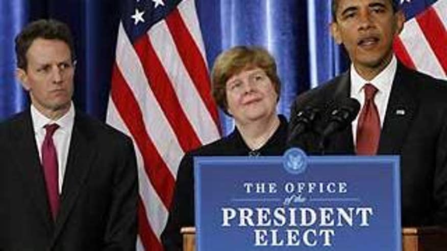Monday: President-elect Barack Obama introduces members of his economic team, including Timothy Geithner and Christina Romer (AP Photo).