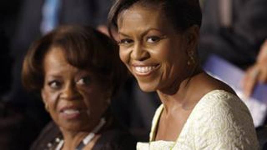 Michelle Obama and her mother at the Democratic National Convention
