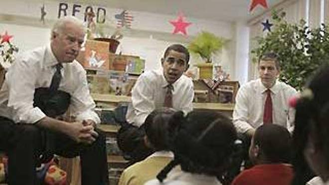 Dec. 16: President-elect Obama is joined by Vice President-elect Biden and Education Secretary-designate Arne Duncan at the Dodge Renaissance Academy in Chicago (AP Photo).