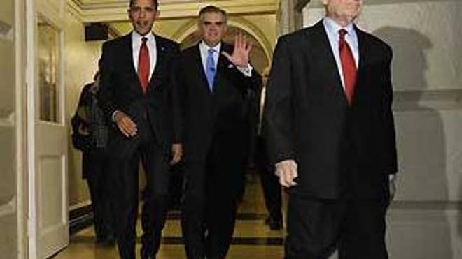 Jan. 27: President Obama and Transportation Sec. Ray LaHood are escortd by Hous Sergeant of Arms Bill Livingood to a meeting with GOP lawmaker on Capitol Hill (AP Photo).