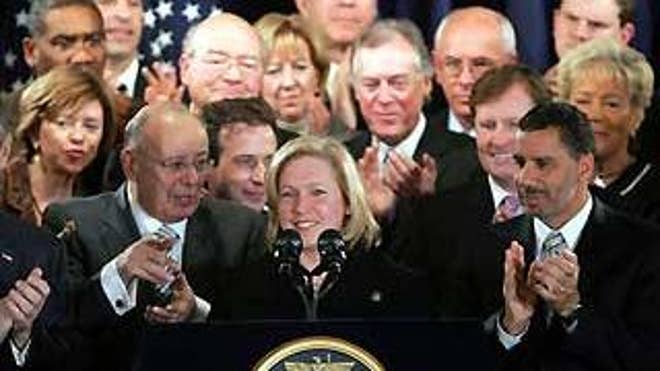 Rep. Kirsten Gillibrand, D-N.Y., speaks during a news conference in Albany, N.Y., Friday, Jan. 23, 2009.