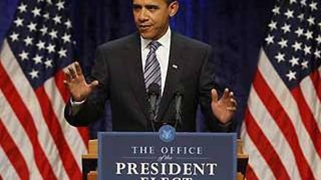 President-elect Barack Obama speaks about the economy at George Mason University in Fairfax, Va., Thursday, Jan. 8, 2009. (AP Photo/Charles Dharapak)