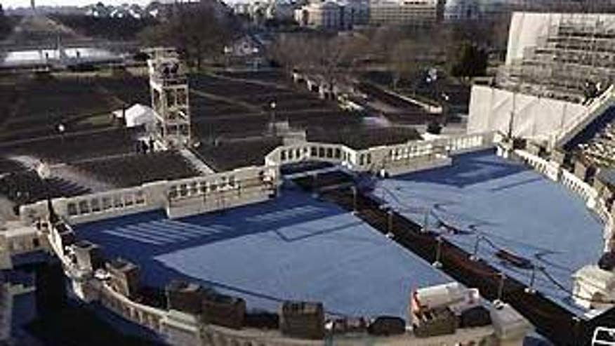 A view from the West Front of the Capitol building in Washington, Thursday, Jan. 15, 2009, where President-elect Barack Obama will be sworn-in Tuesday. The Washington Monument is at right. (AP Photo/Evan Vucci)