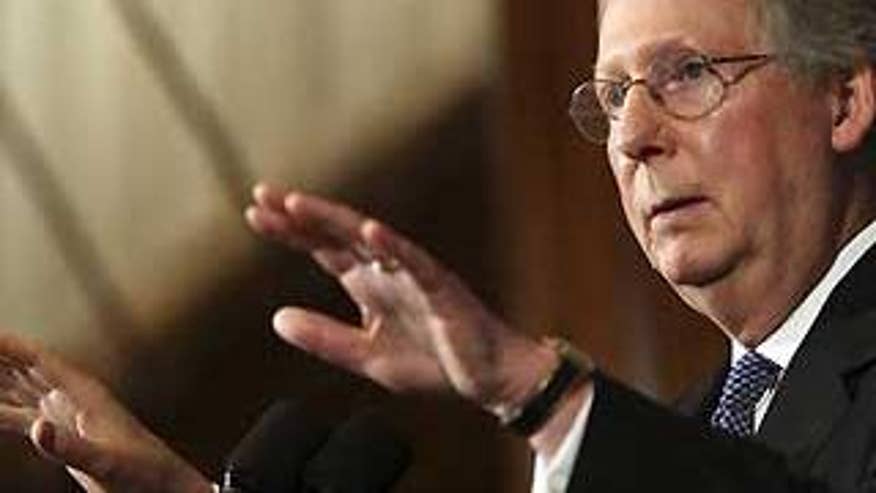 Senate Minority leader Mitch McConnell of Ky. gestures as he answers questions at the National Press Club in Washington, Friday, Jan. 23, 2008. (AP Photo/Pablo Martinez Monsivais)