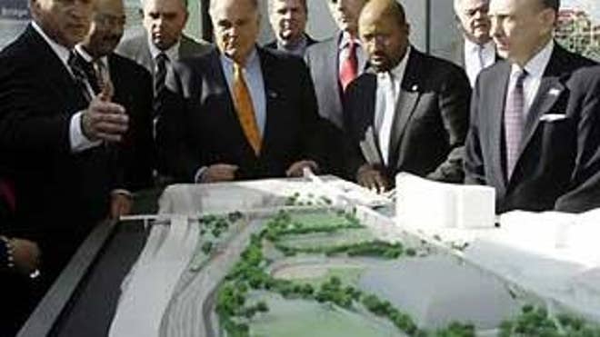 Feb. 27, 2009: Vice President Biden, Pennsylvania lawmakers and Transportation Sec. Ray LaHood look at a model of the University of Pennsylvania campus ahead of a task force meeting on green jobs (AP Photo).