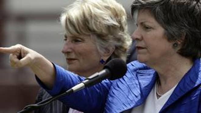 Homeland Security Secretary Janet Napolitano takes questions from the media