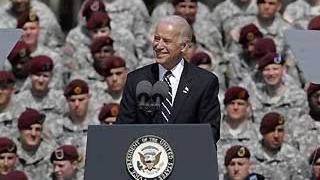 Vice President Joe Biden speaks at a welcome home ceremony at Fort Bragg, N.C., Wednesday, for the XVIII Airborne Corps from Iraq. (AP Photo)