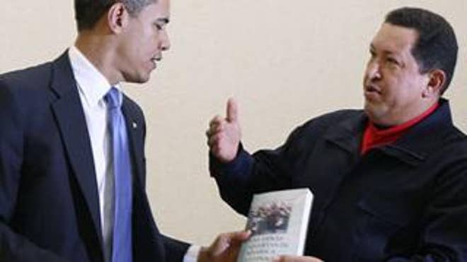 April 18: Hugo Chavez gives Barack Obama a copy of Las Venas Abiertas de America Latina (The Open Veins of Latin America) by author Eduardo Galeano during a meeting at the Summit of the Americas (Reuters)