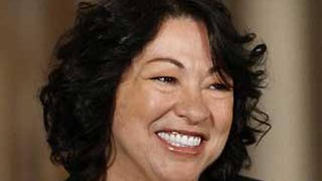 Judge Sonia Sotomayor smiles as President Obama announces her as his pick for the Supreme Court Tuesday in Washington. (AP Photo)
