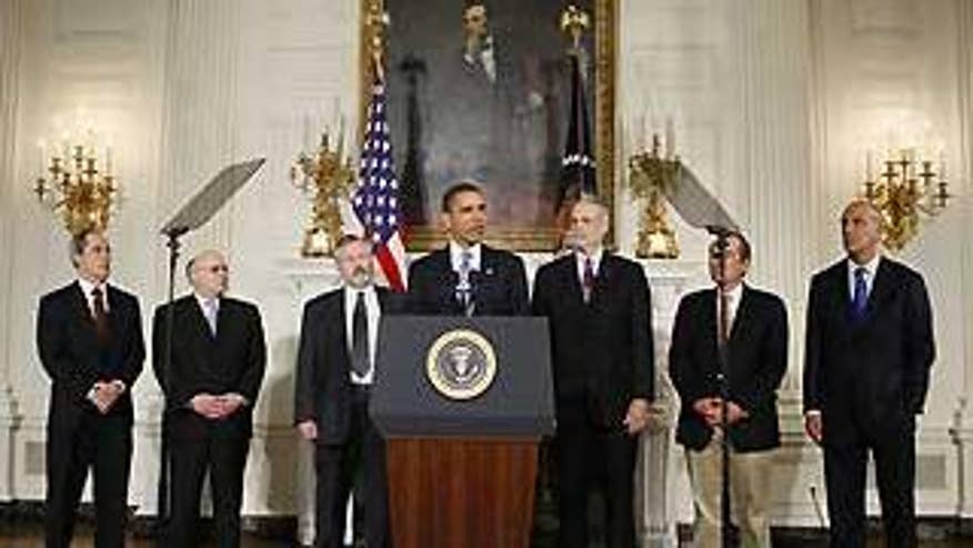 President Obama speaks about health care Monday at the White House, as industry officials listen. (AP Photo)