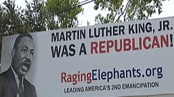 A billboard that claims Martin Luther King Jr. was a Republican has stirred a political and religious fight in Houston. (MyFOXHouston)