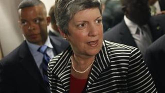 Homeland Security Secretary Janet Napolitano exits the subway in New York, Wednesday, July 29, 2009.