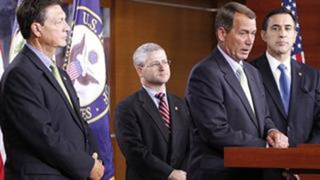 House Republican leaders speak during a news conference on Capitol Hill.