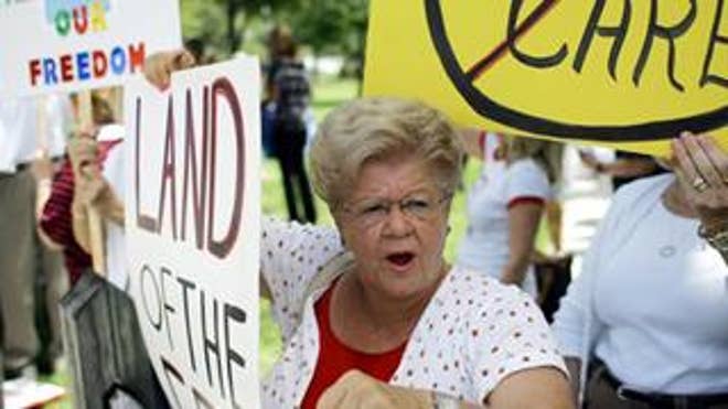 Demonstrators stage a rally against health care reform