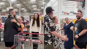 Man's family disguise themselves as Costco shoppers for big surprise