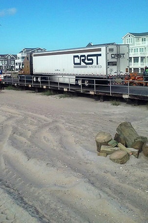 Tractor trailer trapped on beach