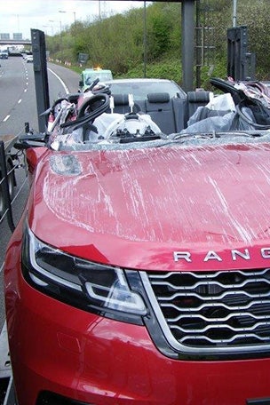 Range Rover's roof ripped off